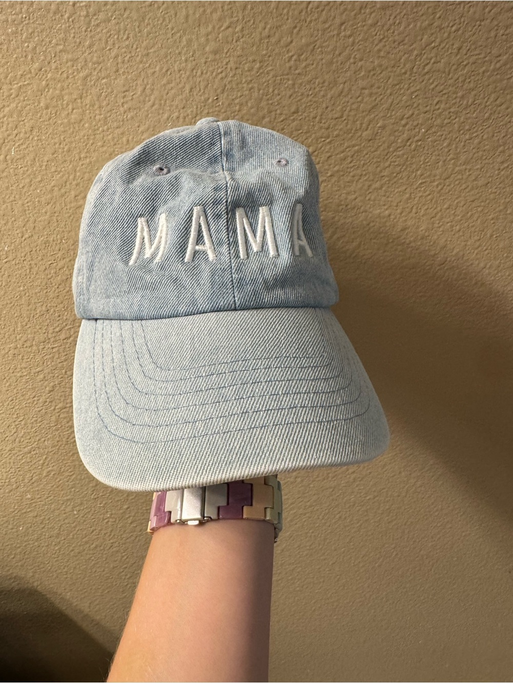 MAMA Embroidered Light Blue Denim Baseball Cap - Women's Hat